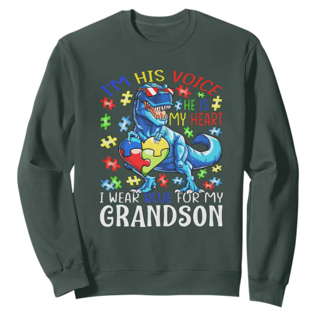 Autism Grandma Sweatshirt I Am His Voice He Is My Heart I Wear Blue For My Grandson TS01 Dark Forest Green Printyourwear