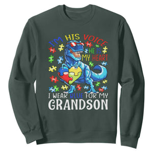 Autism Grandma Sweatshirt I Am His Voice He Is My Heart I Wear Blue For My Grandson TS01 Dark Forest Green Printyourwear