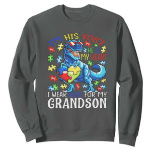 Autism Grandma Sweatshirt I Am His Voice He Is My Heart I Wear Blue For My Grandson TS01 Dark Heather Printyourwear