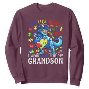 Autism Grandma Sweatshirt I Am His Voice He Is My Heart I Wear Blue For My Grandson TS01 Maroon Printyourwear