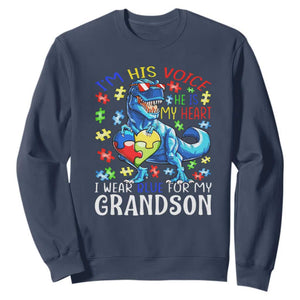 Autism Grandma Sweatshirt I Am His Voice He Is My Heart I Wear Blue For My Grandson TS01 Navy Printyourwear