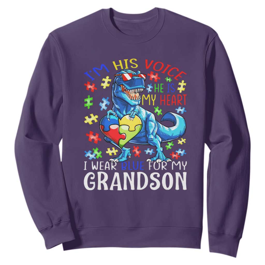 Autism Grandma Sweatshirt I Am His Voice He Is My Heart I Wear Blue For My Grandson TS01 Purple Printyourwear