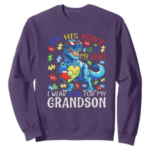 Autism Grandma Sweatshirt I Am His Voice He Is My Heart I Wear Blue For My Grandson TS01 Purple Printyourwear