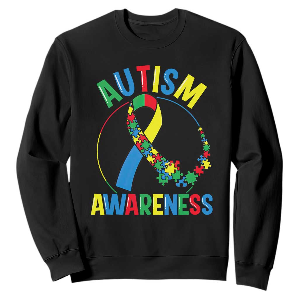 Autism Awareness Sweatshirt Spectrum Ribbon TS01 Black Printyourwear
