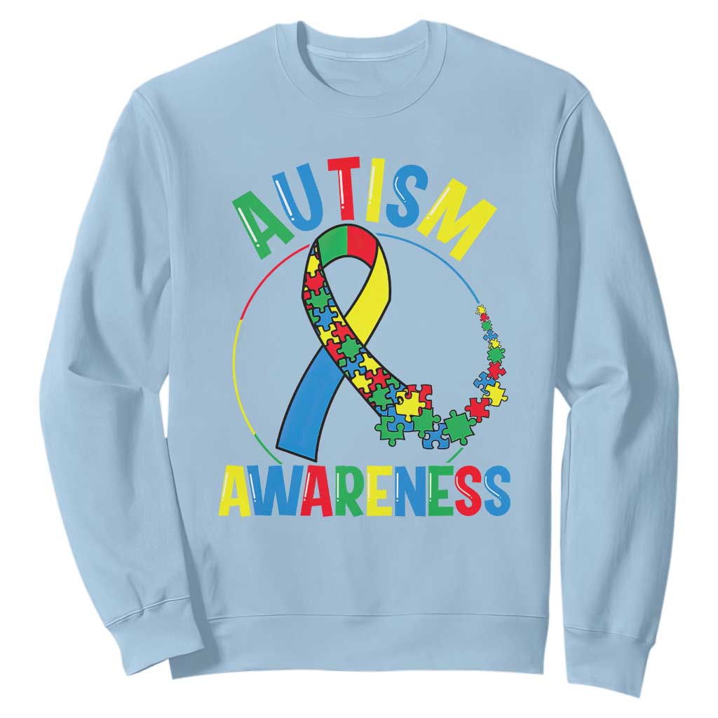Autism Awareness Sweatshirt Spectrum Ribbon TS01 Light Blue Printyourwear