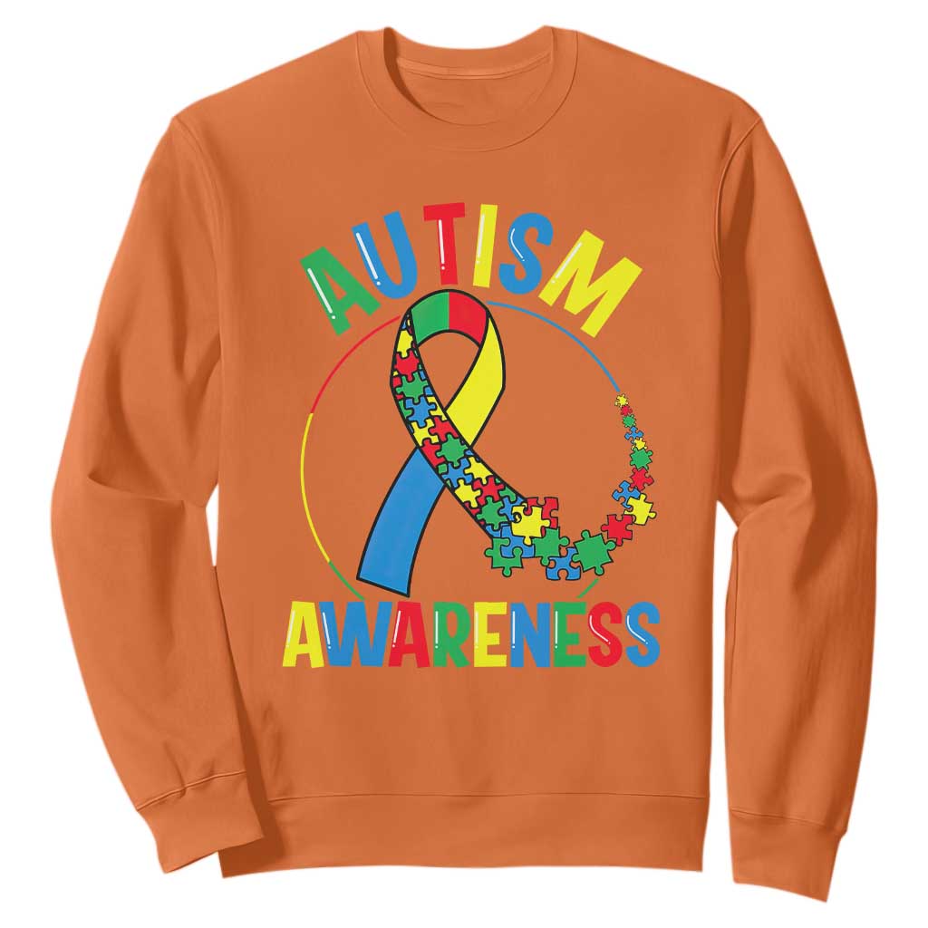 Autism Awareness Sweatshirt Spectrum Ribbon TS01 Orange Printyourwear