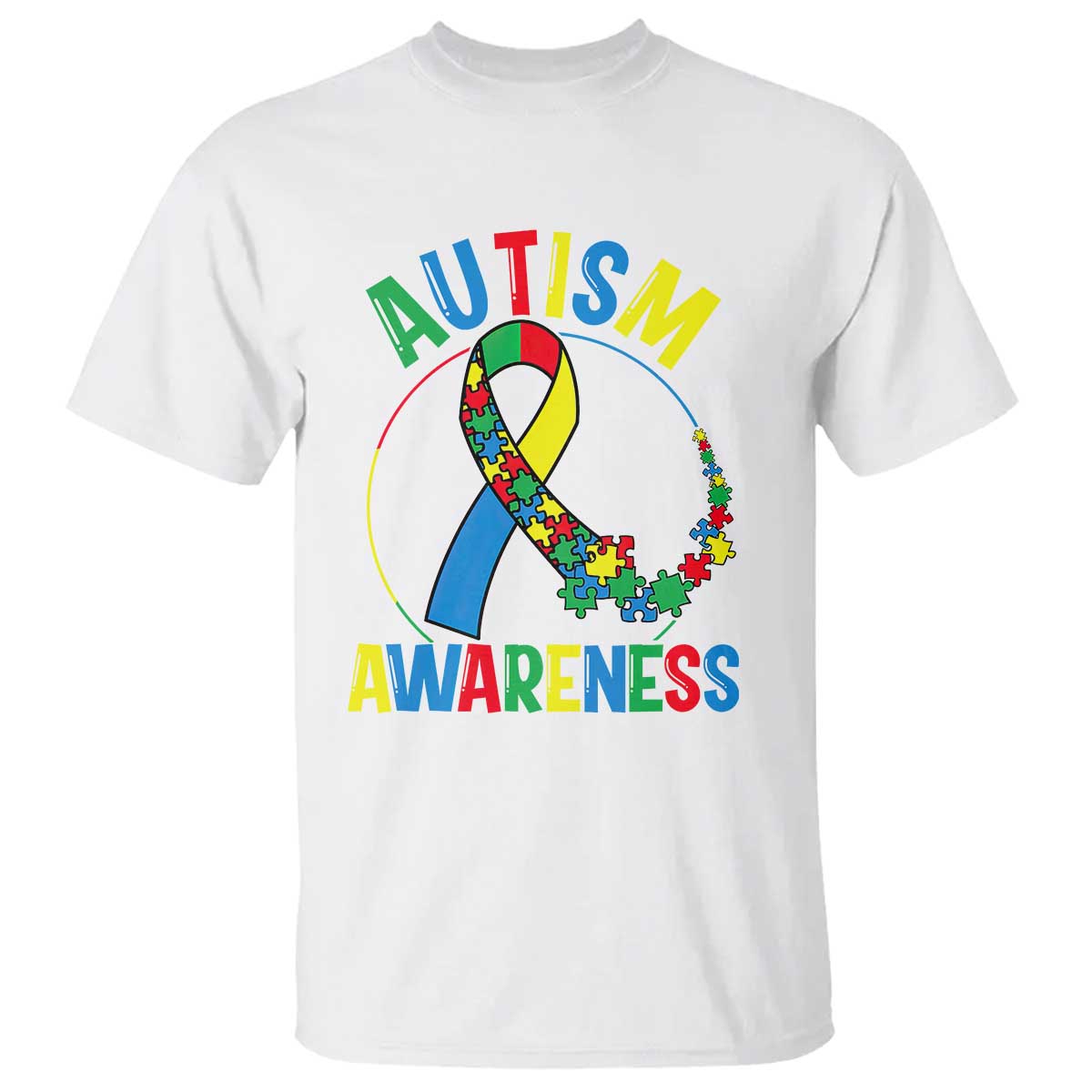 Autism Awareness T Shirt Spectrum Ribbon TS01 White Printyourwear