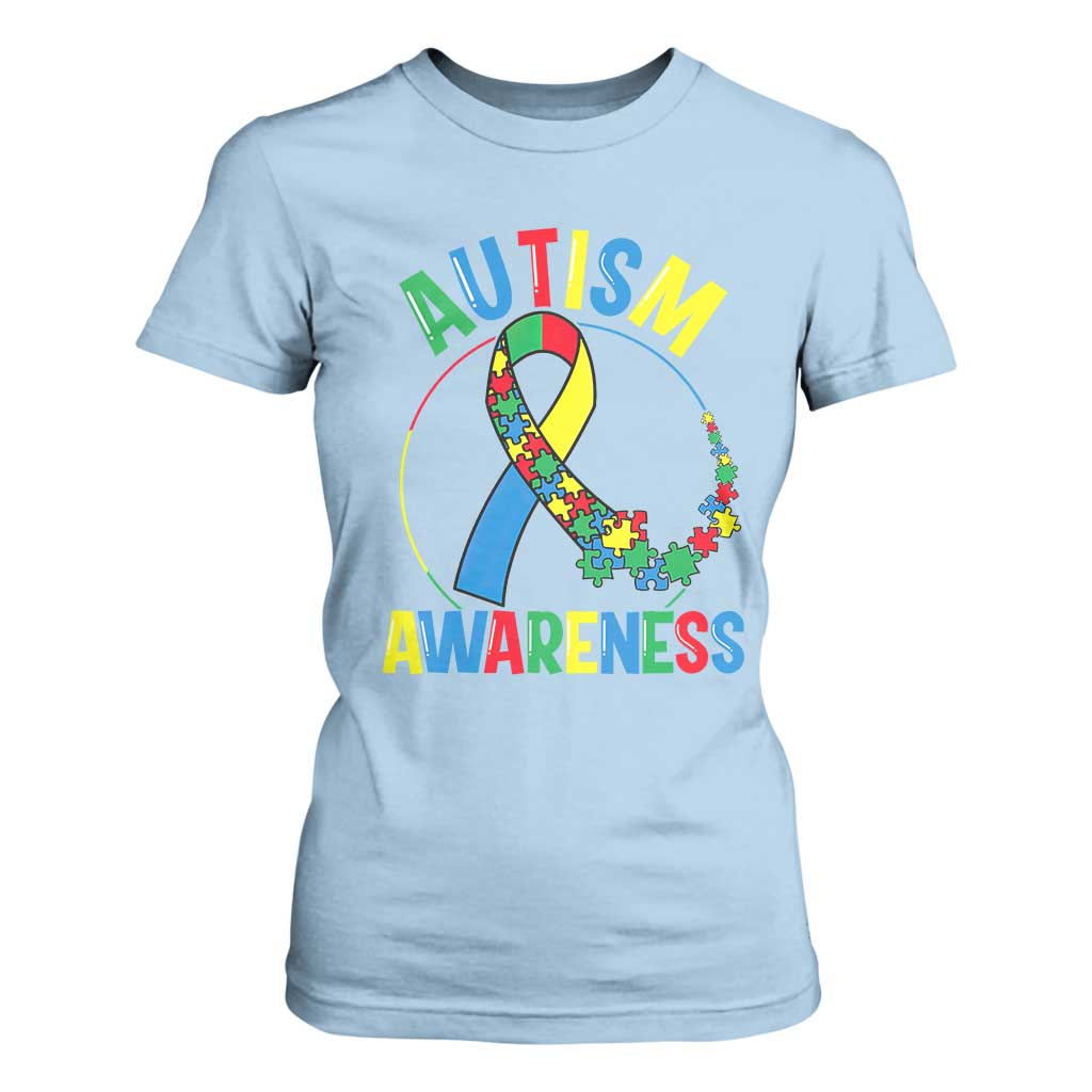 Autism Awareness T Shirt For Women Spectrum Ribbon TS01 Light Blue Printyourwear