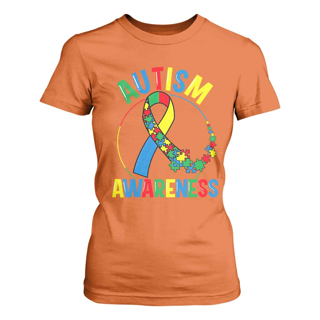 Autism Awareness T Shirt For Women Spectrum Ribbon TS01 Orange Printyourwear