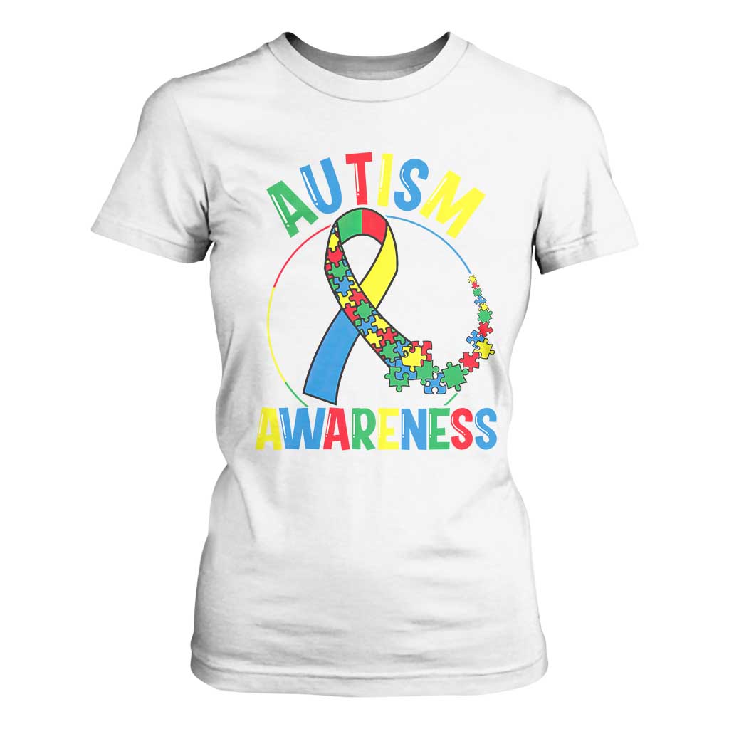 Autism Awareness T Shirt For Women Spectrum Ribbon TS01 White Printyourwear