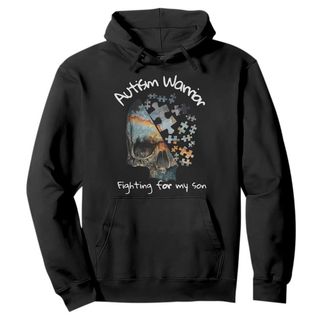 Skull Autism Warrior Hoodie Fighting For My Son Love Support TS01 Black Printyourwear