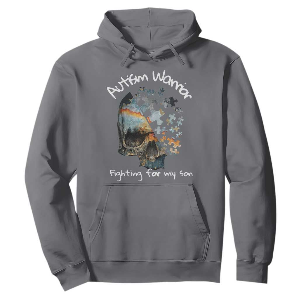 Skull Autism Warrior Hoodie Fighting For My Son Love Support TS01 Charcoal Printyourwear