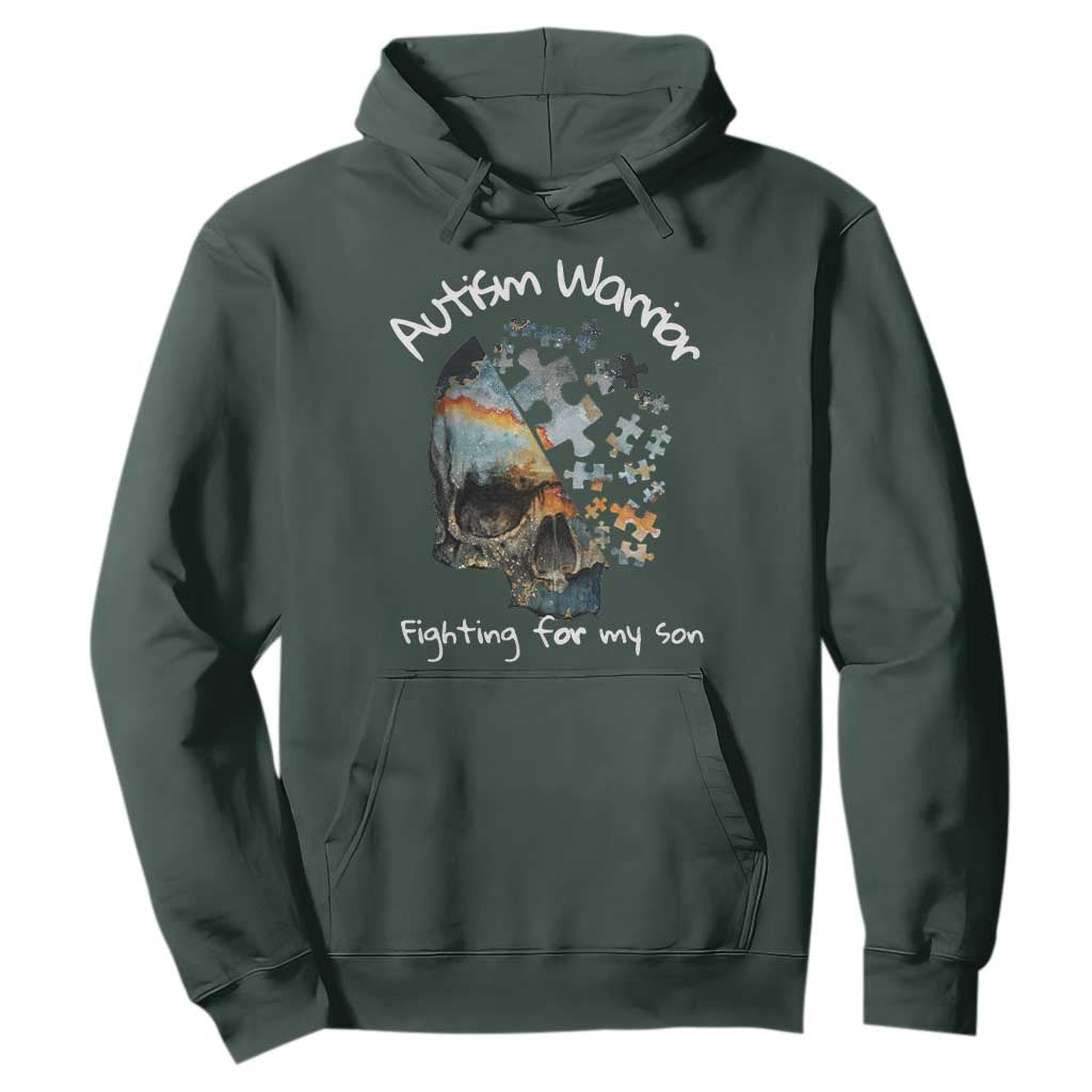 Skull Autism Warrior Hoodie Fighting For My Son Love Support TS01 Dark Forest Green Printyourwear