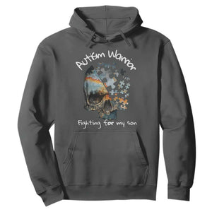 Skull Autism Warrior Hoodie Fighting For My Son Love Support TS01 Dark Heather Printyourwear