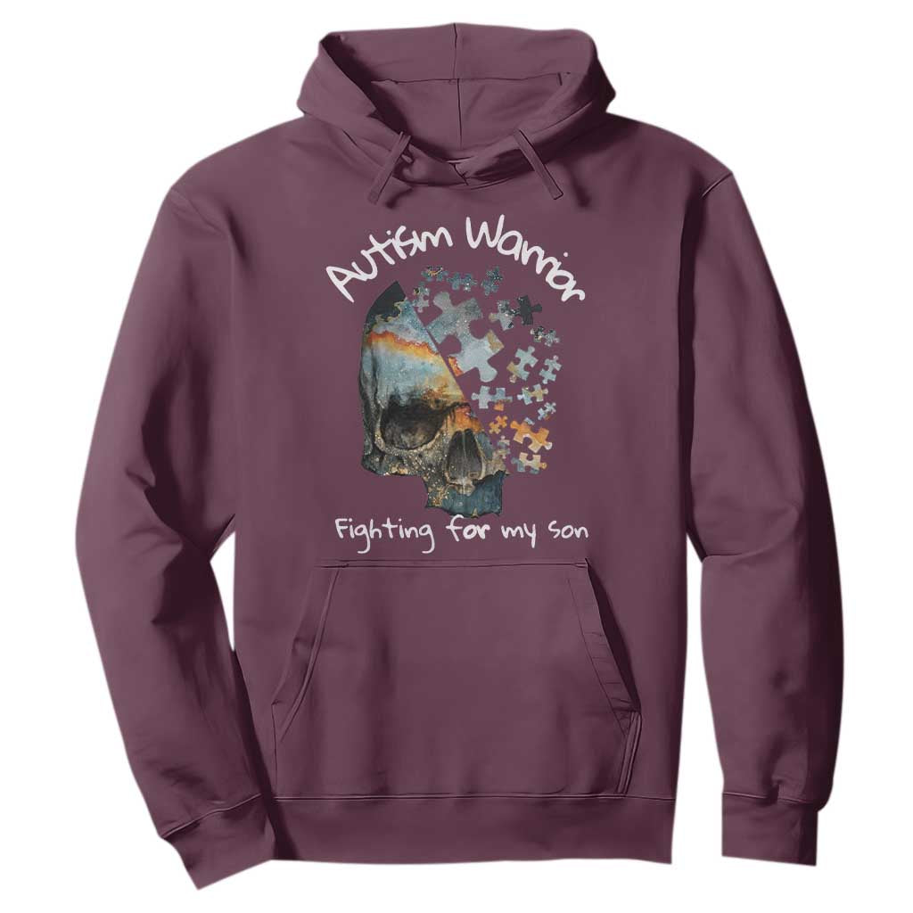Skull Autism Warrior Hoodie Fighting For My Son Love Support TS01 Maroon Printyourwear