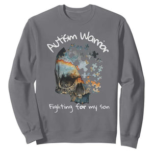 Skull Autism Warrior Sweatshirt Fighting For My Son Love Support TS01 Charcoal Printyourwear
