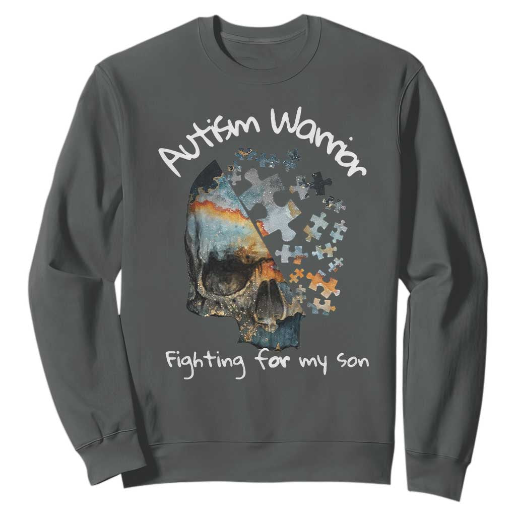 Skull Autism Warrior Sweatshirt Fighting For My Son Love Support TS01 Dark Heather Printyourwear