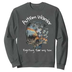 Skull Autism Warrior Sweatshirt Fighting For My Son Love Support TS01 Dark Heather Printyourwear