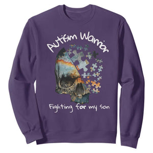 Skull Autism Warrior Sweatshirt Fighting For My Son Love Support TS01 Purple Printyourwear