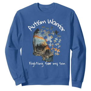 Skull Autism Warrior Sweatshirt Fighting For My Son Love Support TS01 Royal Blue Printyourwear