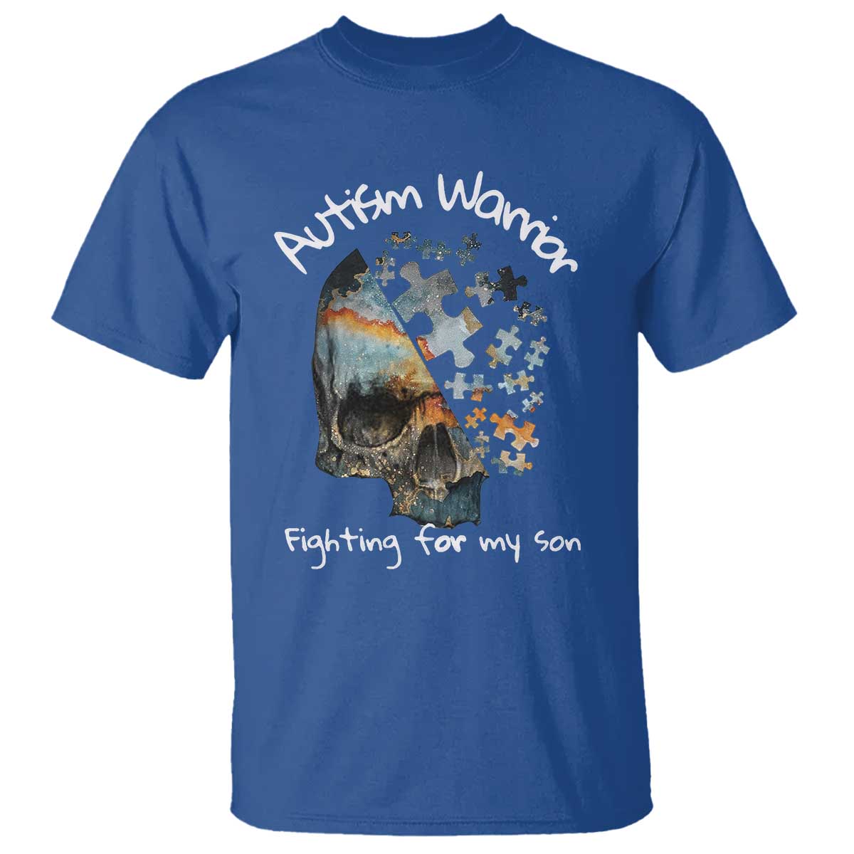 Skull Autism Warrior T Shirt Fighting For My Son Love Support TS01 Royal Blue Printyourwear