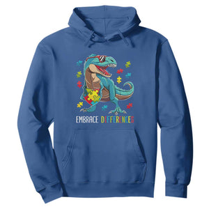 Dinosaur Autism Hoodie Embrace Differences Proud Autistic Puzzle Heart TS01 Royal Blue Printyourwear