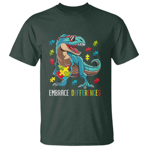 Dinosaur Autism T Shirt Embrace Differences Proud Autistic Puzzle Heart TS01 Dark Forest Green Printyourwear