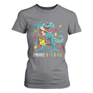 Dinosaur Autism T Shirt For Women Embrace Differences Proud Autistic Puzzle Heart TS01 Charcoal Printyourwear
