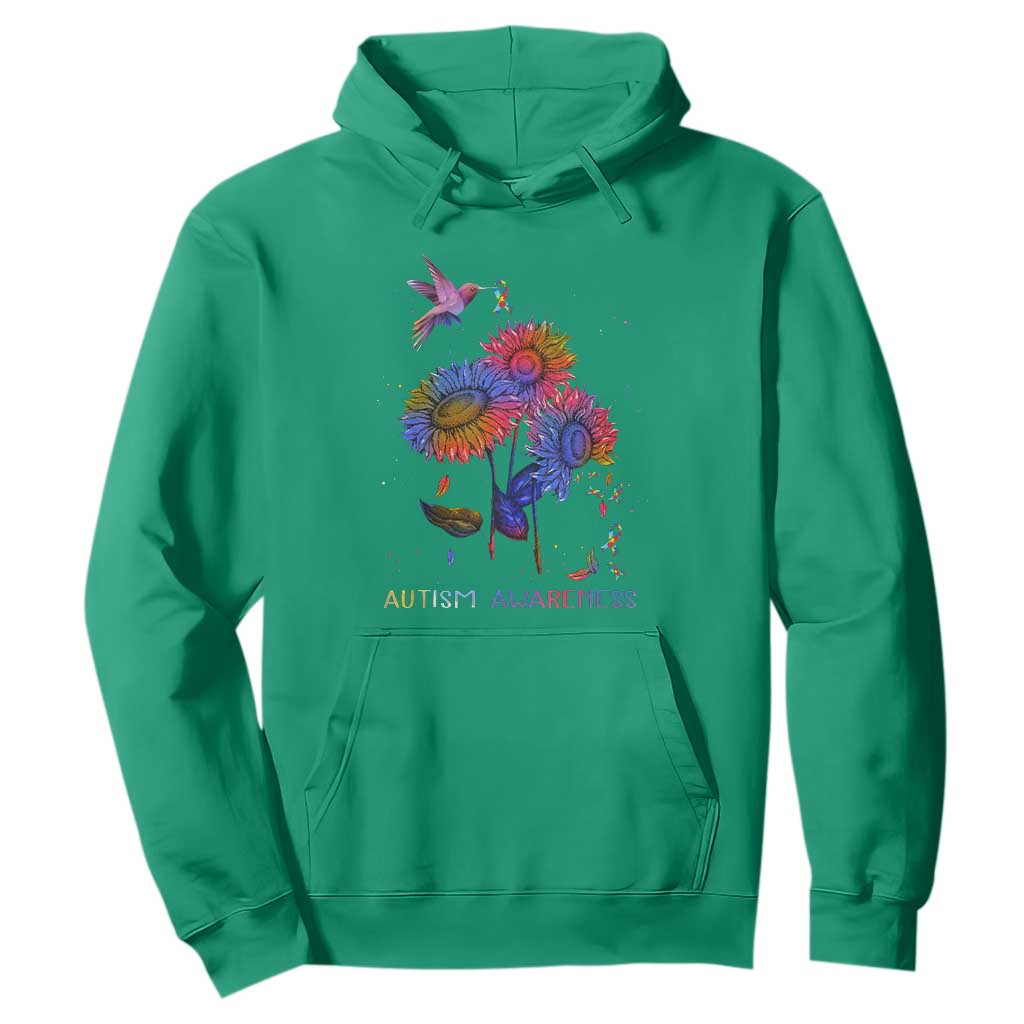 Autism Awareness Hoodie Colorful Sunflower With Bird Spectrum Ribbon TS01 Irish Green Printyourwear