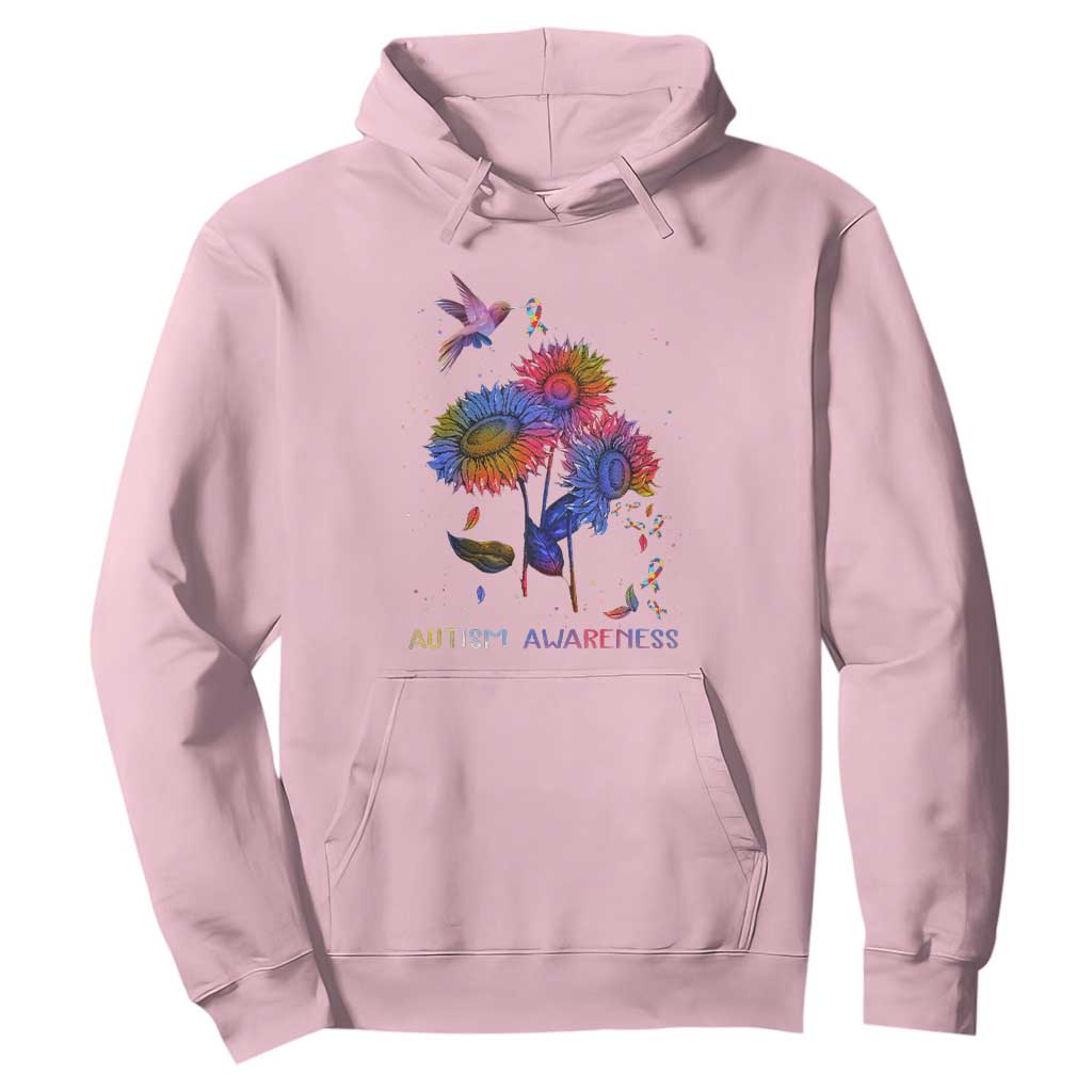Autism Awareness Hoodie Colorful Sunflower With Bird Spectrum Ribbon TS01 Light Pink Printyourwear