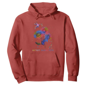 Autism Awareness Hoodie Colorful Sunflower With Bird Spectrum Ribbon TS01 Red Printyourwear