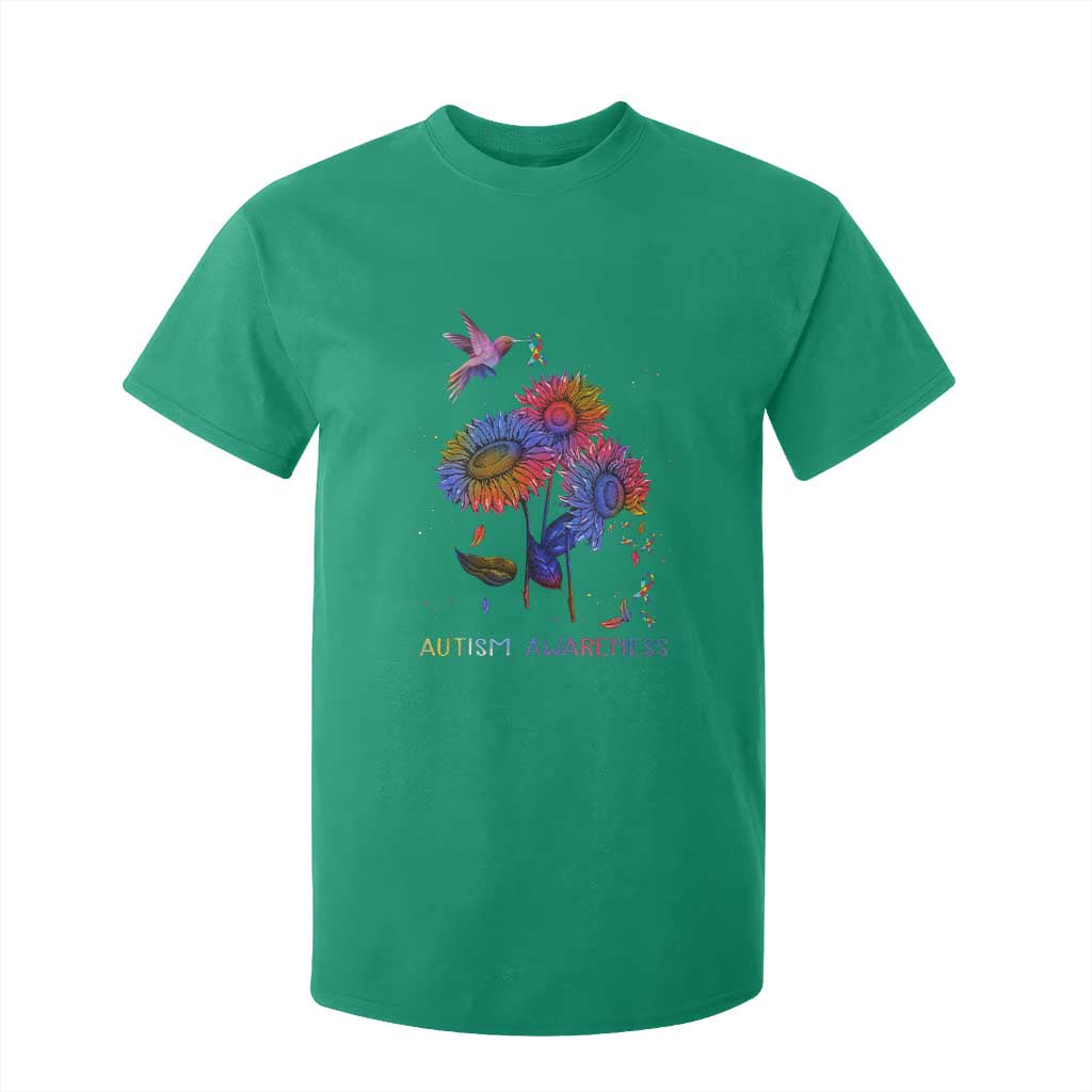 Autism Awareness T Shirt For Kid Colorful Sunflower With Bird Spectrum Ribbon TS01 Irish Green Printyourwear