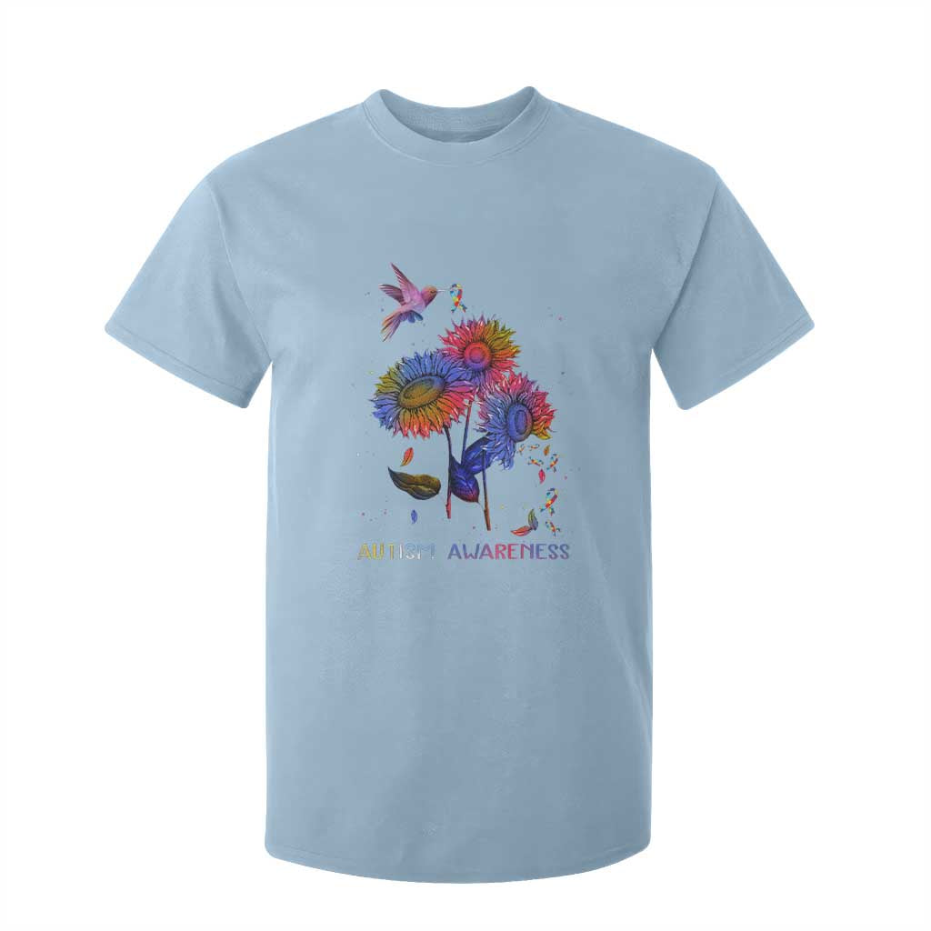 Autism Awareness T Shirt For Kid Colorful Sunflower With Bird Spectrum Ribbon TS01 Light Blue Printyourwear