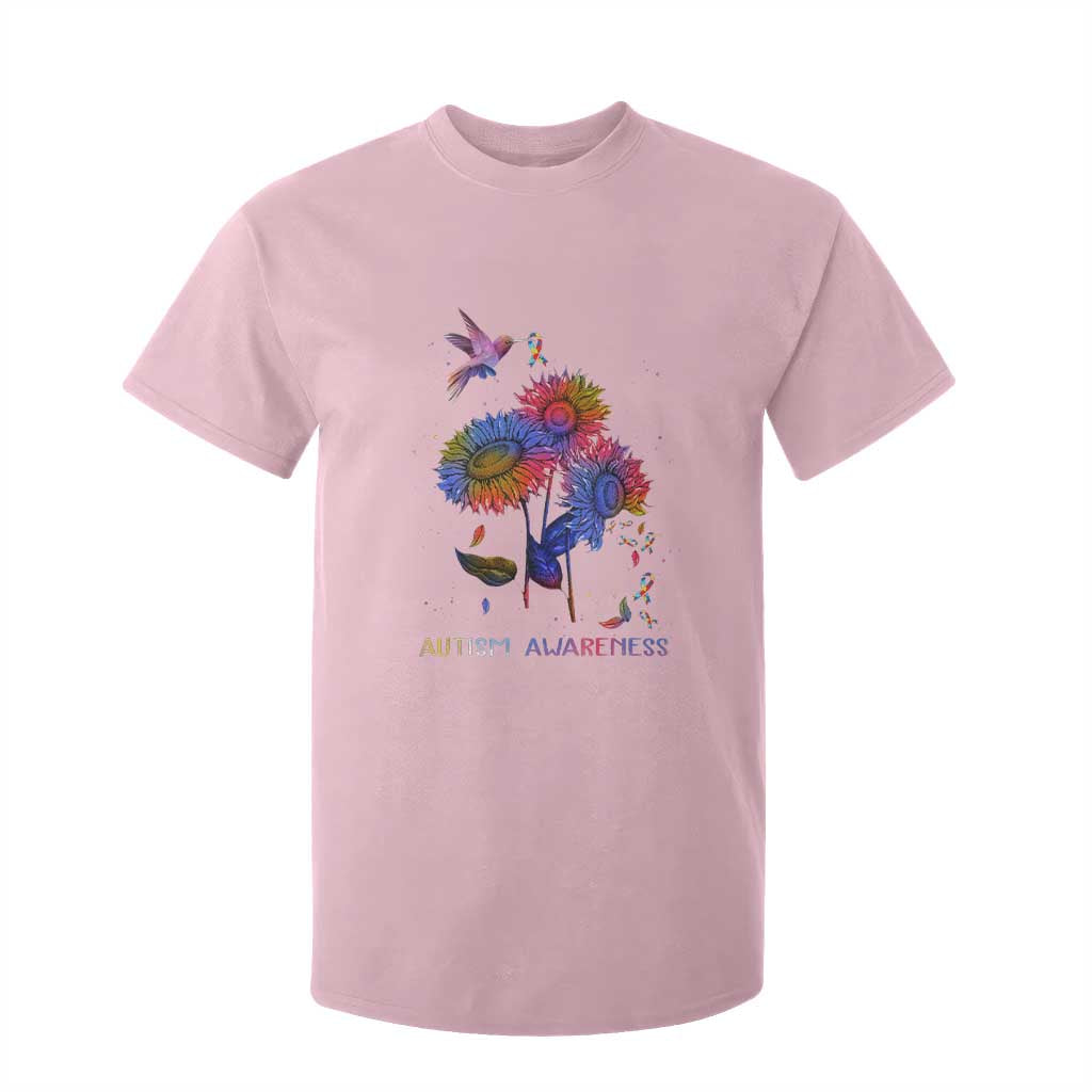 Autism Awareness T Shirt For Kid Colorful Sunflower With Bird Spectrum Ribbon TS01 Light Pink Printyourwear