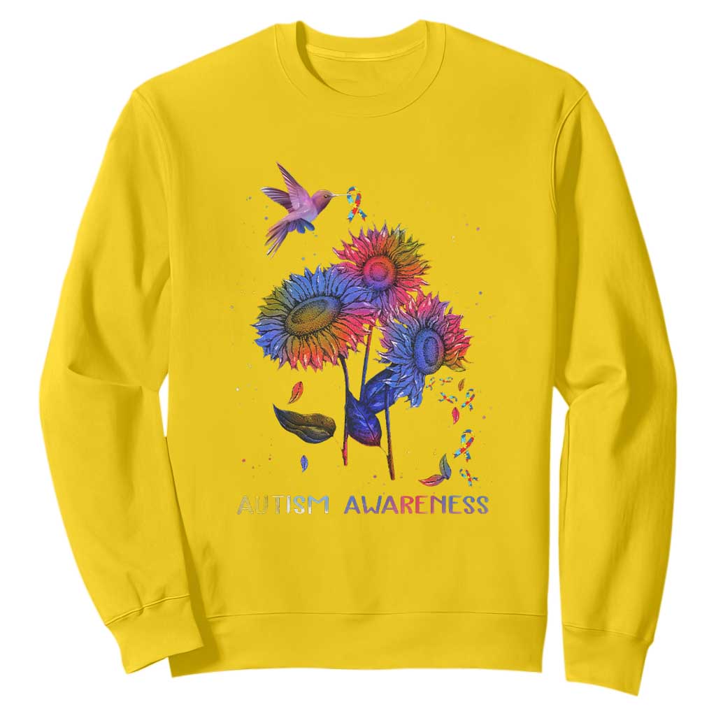 Autism Awareness Sweatshirt Colorful Sunflower With Bird Spectrum Ribbon TS01 Daisy Printyourwear