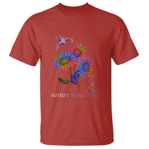 Autism Awareness T Shirt Colorful Sunflower With Bird Spectrum Ribbon TS01 Red Printyourwear