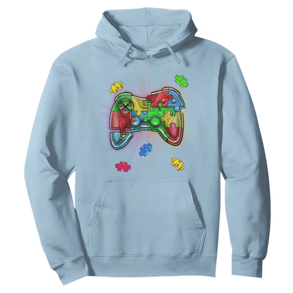 Autism Awareness Gamer Hoodie Video Game Control Puzzle Piece TS01 Light Blue Printyourwear