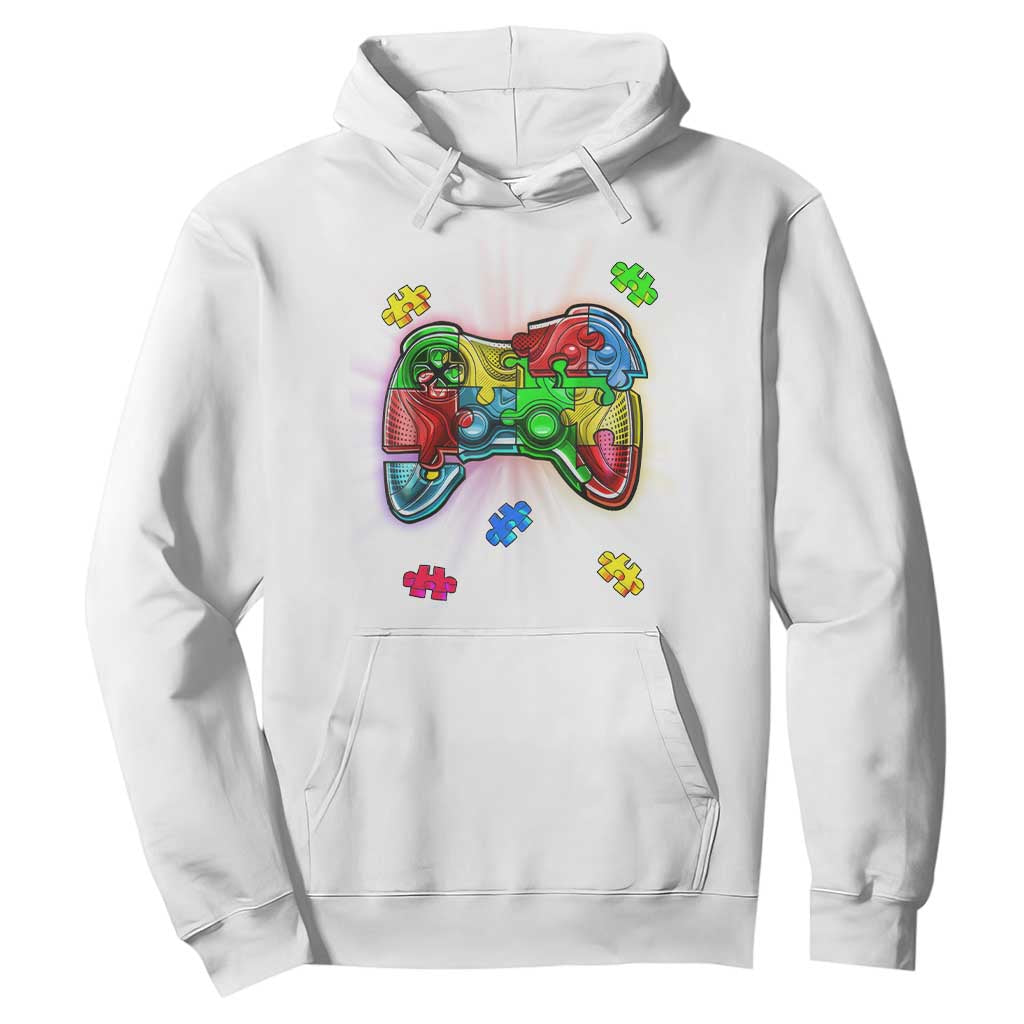 Autism Awareness Gamer Hoodie Video Game Control Puzzle Piece TS01 White Printyourwear