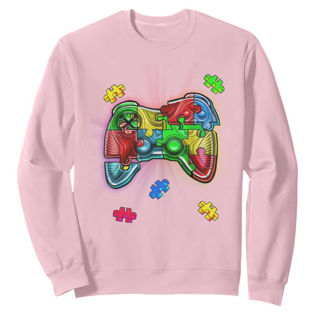 Autism Awareness Gamer Sweatshirt Video Game Control Puzzle Piece TS01 Light Pink Printyourwear