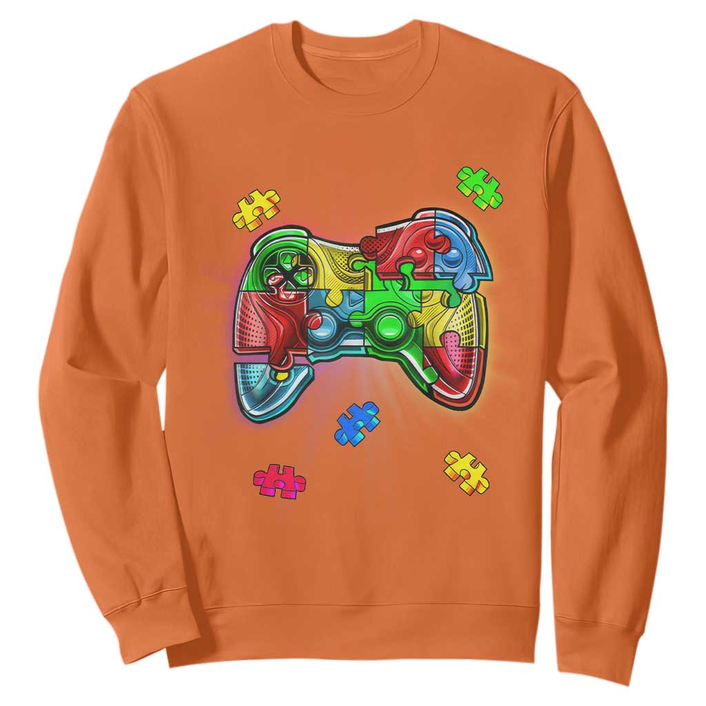Autism Awareness Gamer Sweatshirt Video Game Control Puzzle Piece TS01 Orange Printyourwear
