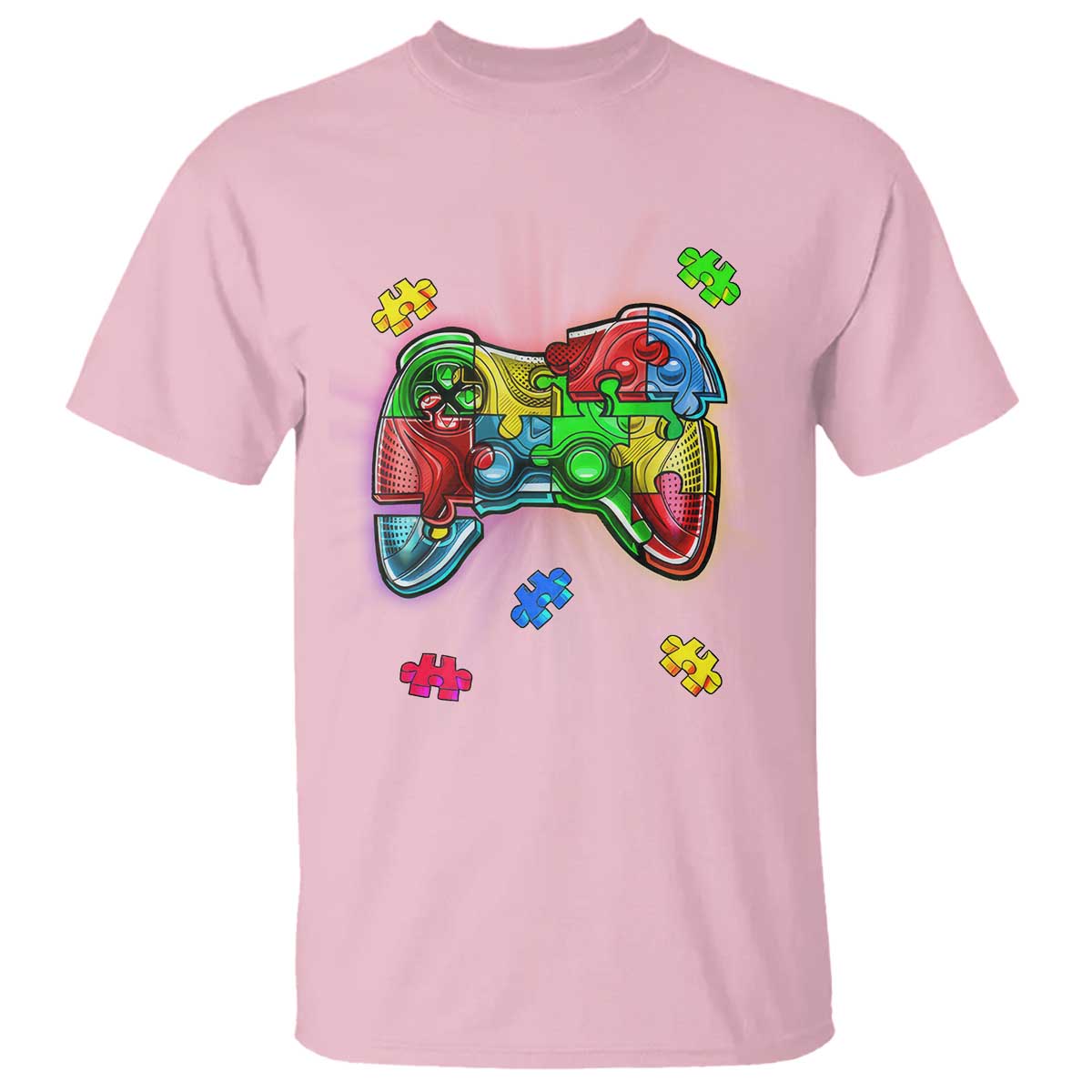 Autism Awareness Gamer T Shirt Video Game Control Puzzle Piece TS01 Light Pink Printyourwear
