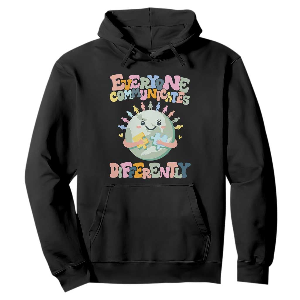 Autism Acceptance Hoodie Everyone Communicates Differently Embrace Autism Be Kind TS01 Black Printyourwear
