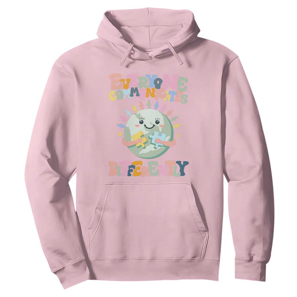 Autism Acceptance Hoodie Everyone Communicates Differently Embrace Autism Be Kind TS01 Light Pink Printyourwear