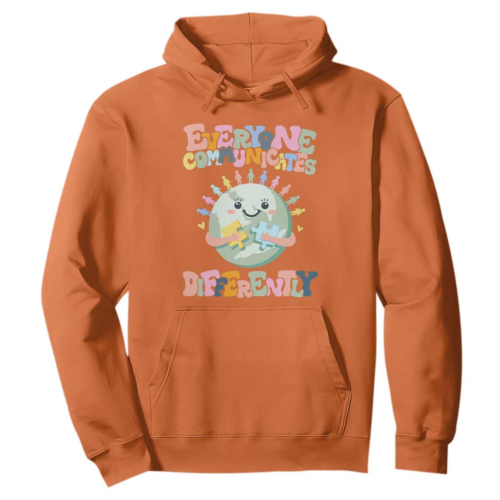 Autism Acceptance Hoodie Everyone Communicates Differently Embrace Autism Be Kind TS01 Orange Printyourwear