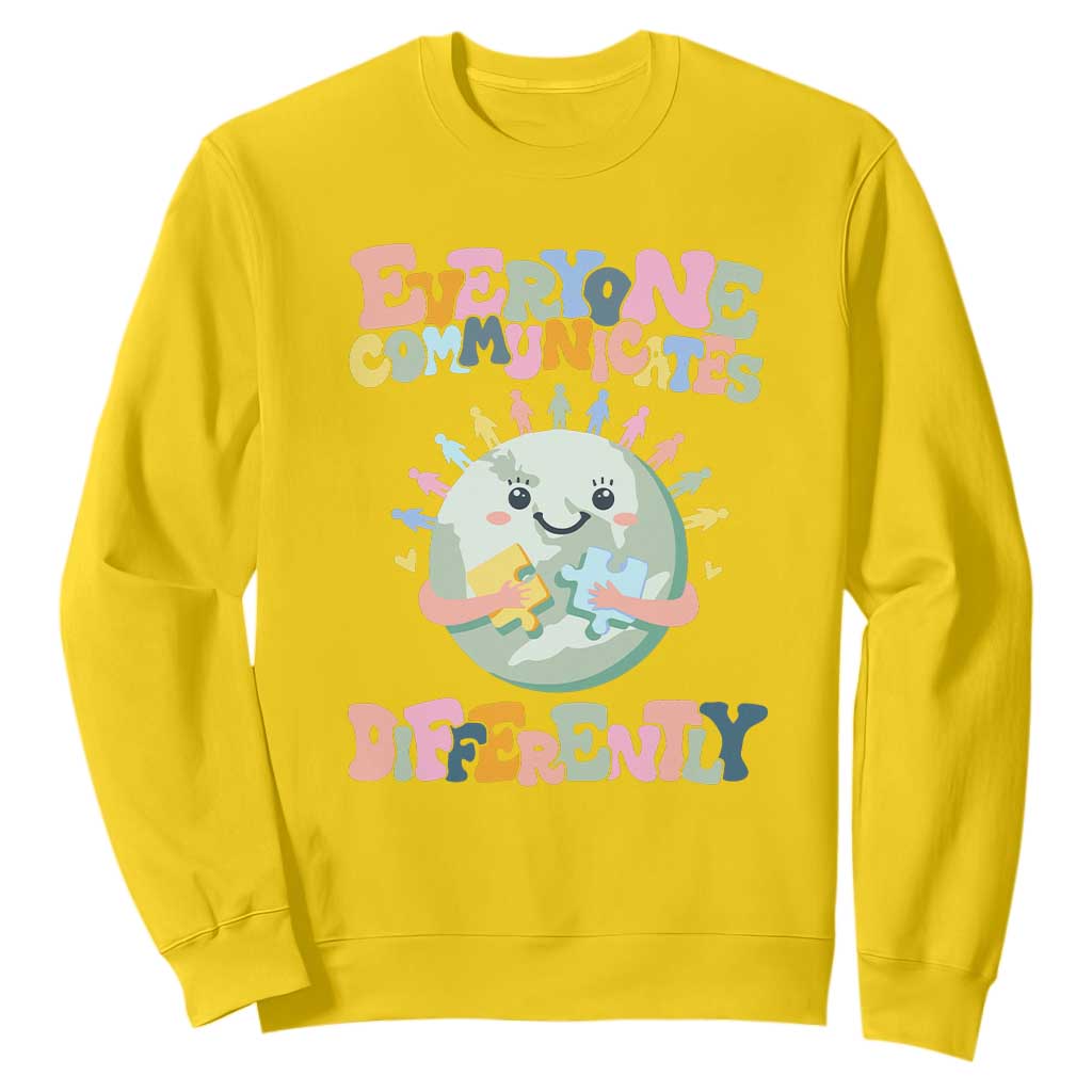 Autism Acceptance Sweatshirt Everyone Communicates Differently Embrace Autism Be Kind TS01 Daisy Printyourwear