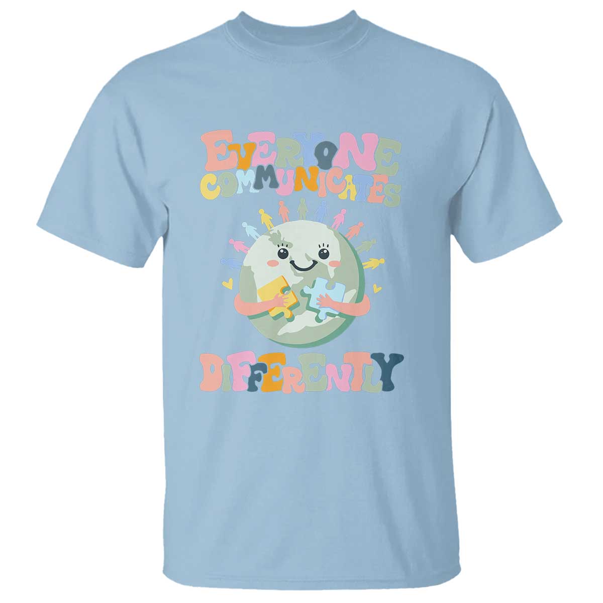 Autism Acceptance T Shirt Everyone Communicates Differently Embrace Autism Be Kind TS01 Light Blue Printyourwear