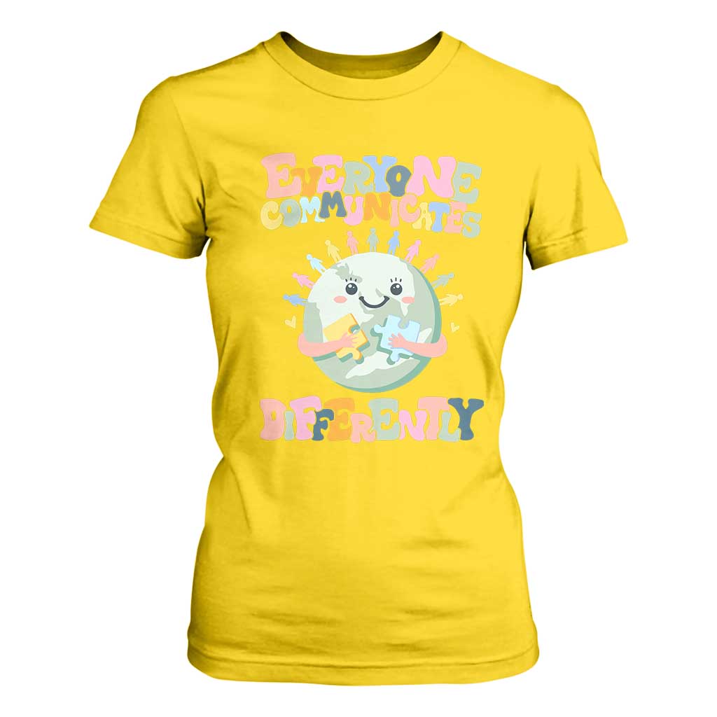 Autism Acceptance T Shirt For Women Everyone Communicates Differently Embrace Autism Be Kind TS01 Daisy Printyourwear
