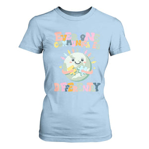 Autism Acceptance T Shirt For Women Everyone Communicates Differently Embrace Autism Be Kind TS01 Light Blue Printyourwear