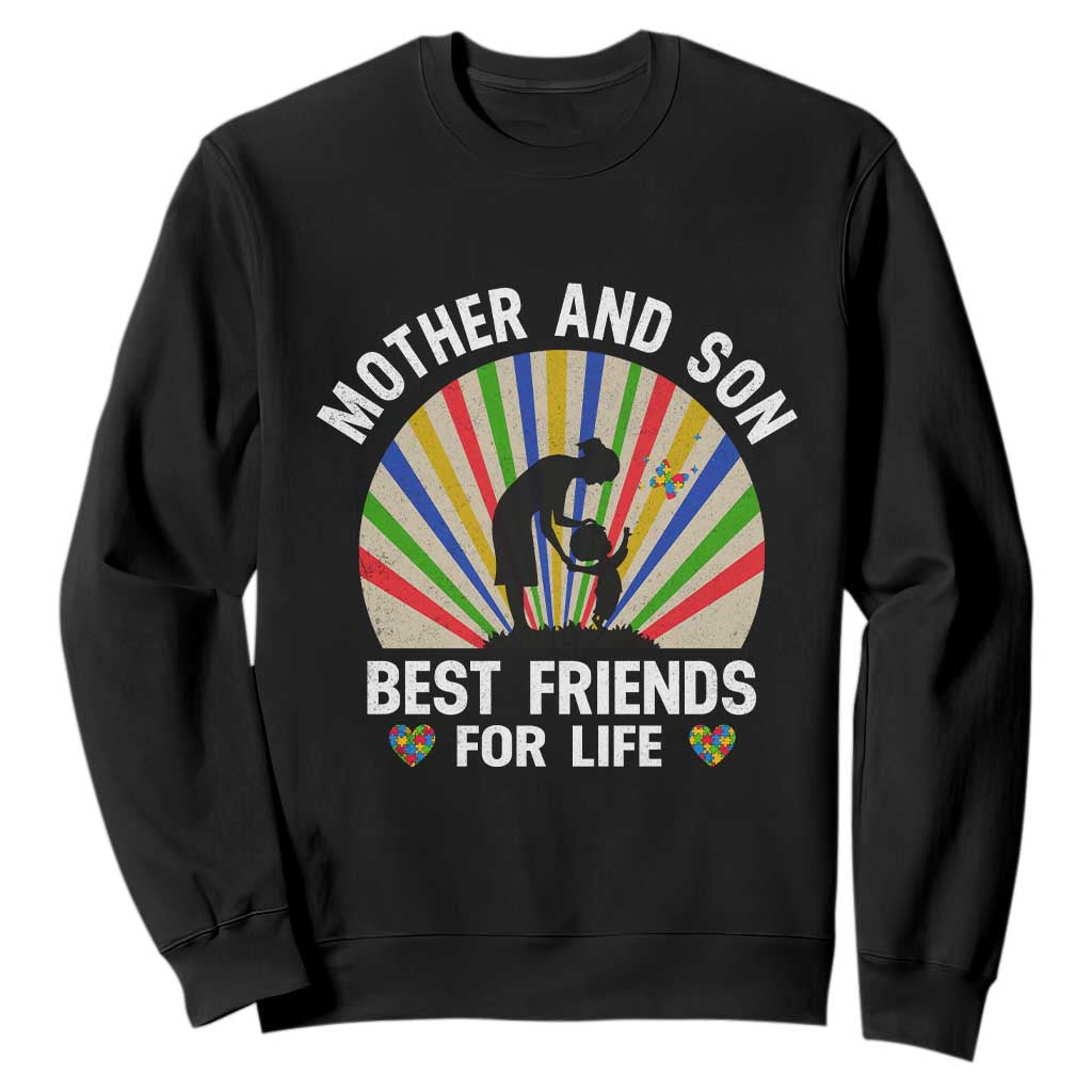 Autism Mom Sweatshirt Mother And Son Best Friends For Life Retro TS01 Black Printyourwear