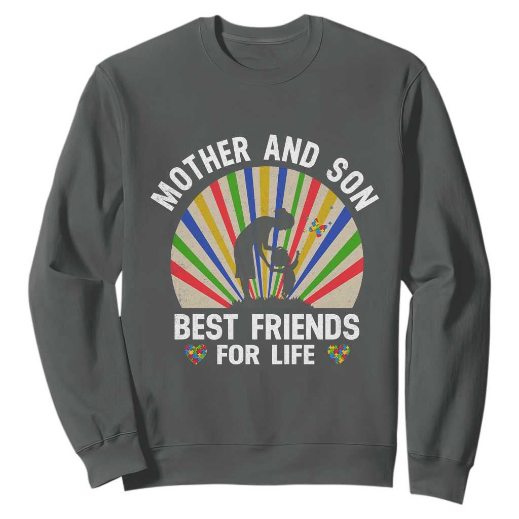 Autism Mom Sweatshirt Mother And Son Best Friends For Life Retro TS01 Dark Heather Printyourwear